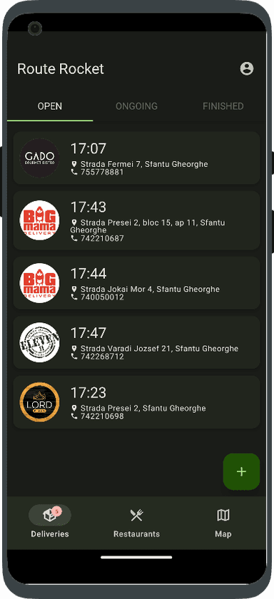 Example of orders screen